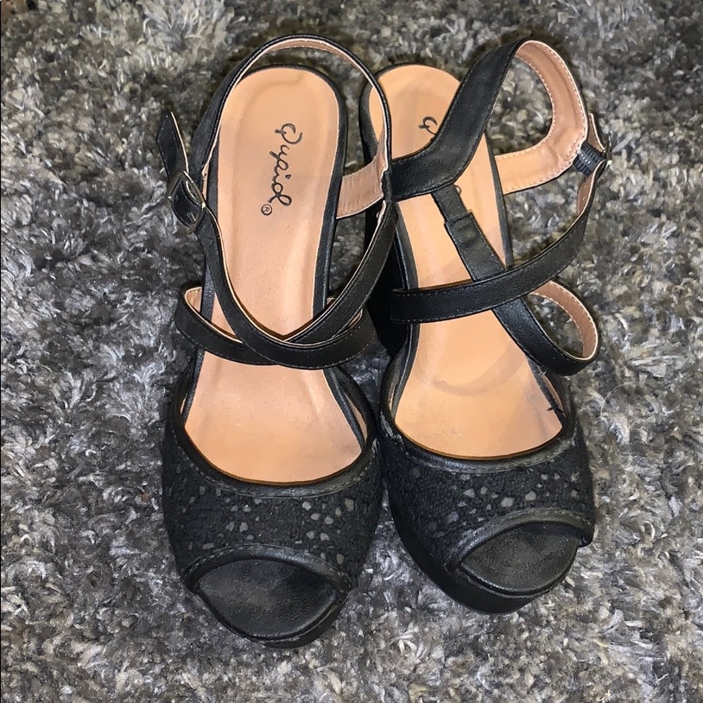 Qupid wedges with eyelet lace detail